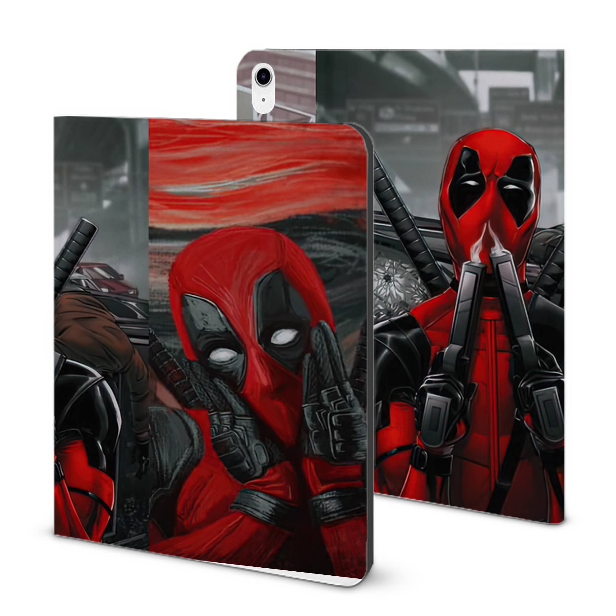 （画像用） Deadpool デッドプール IPad ケース ブック型 PUレザー TPU 耐衝撃 軽量 薄型 ペン収納なし 全面保護 IPad 各モデル対応